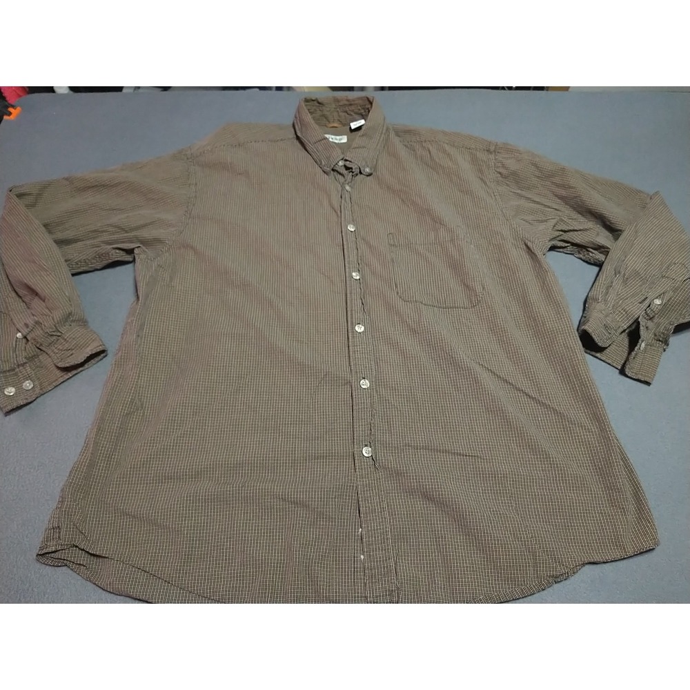 IZOD Button Down Shirt Men XL Brown Plaid Long Sleeve Preppy College Work Class